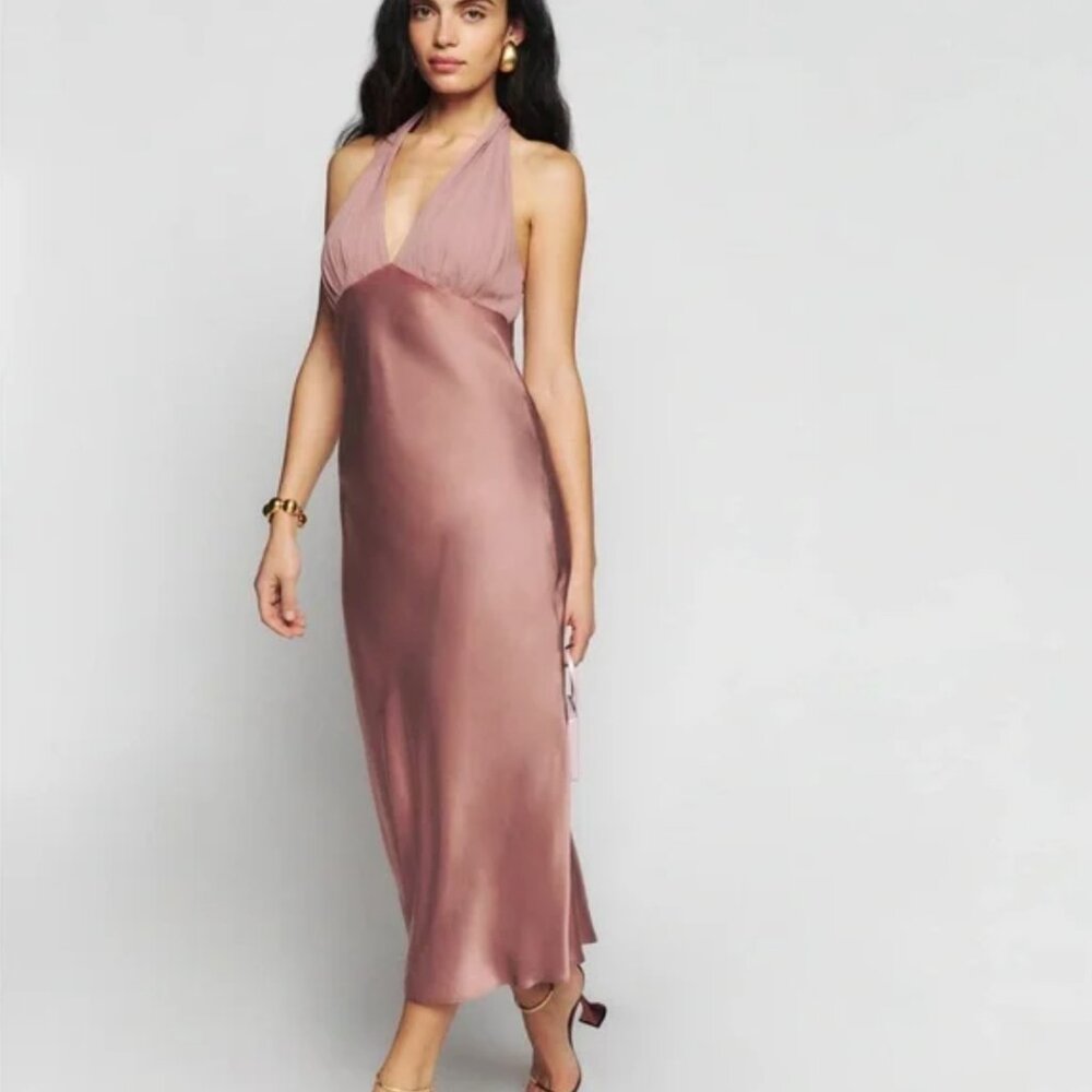NWT Reformation Wyn 100% Silk Dress in Praline 12